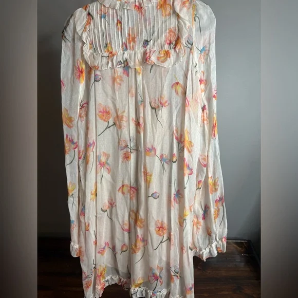 Zadig & Voltaire Cream Floral Pintuck Ruffle Long-Sleeve Dress - Picture 6 of 7